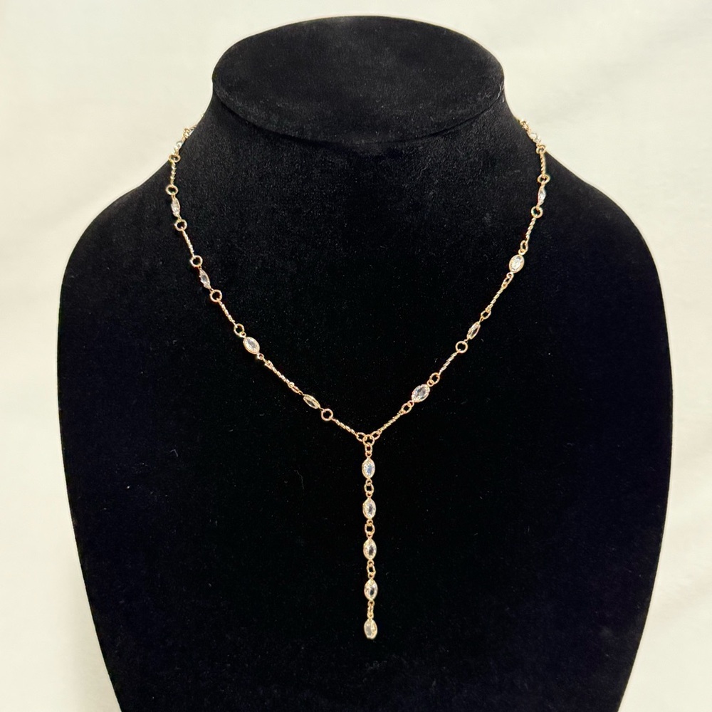 Southern Living x Borrowed & Blue Crystal CZ Oval Stone Delicate Y-Necklace NWT